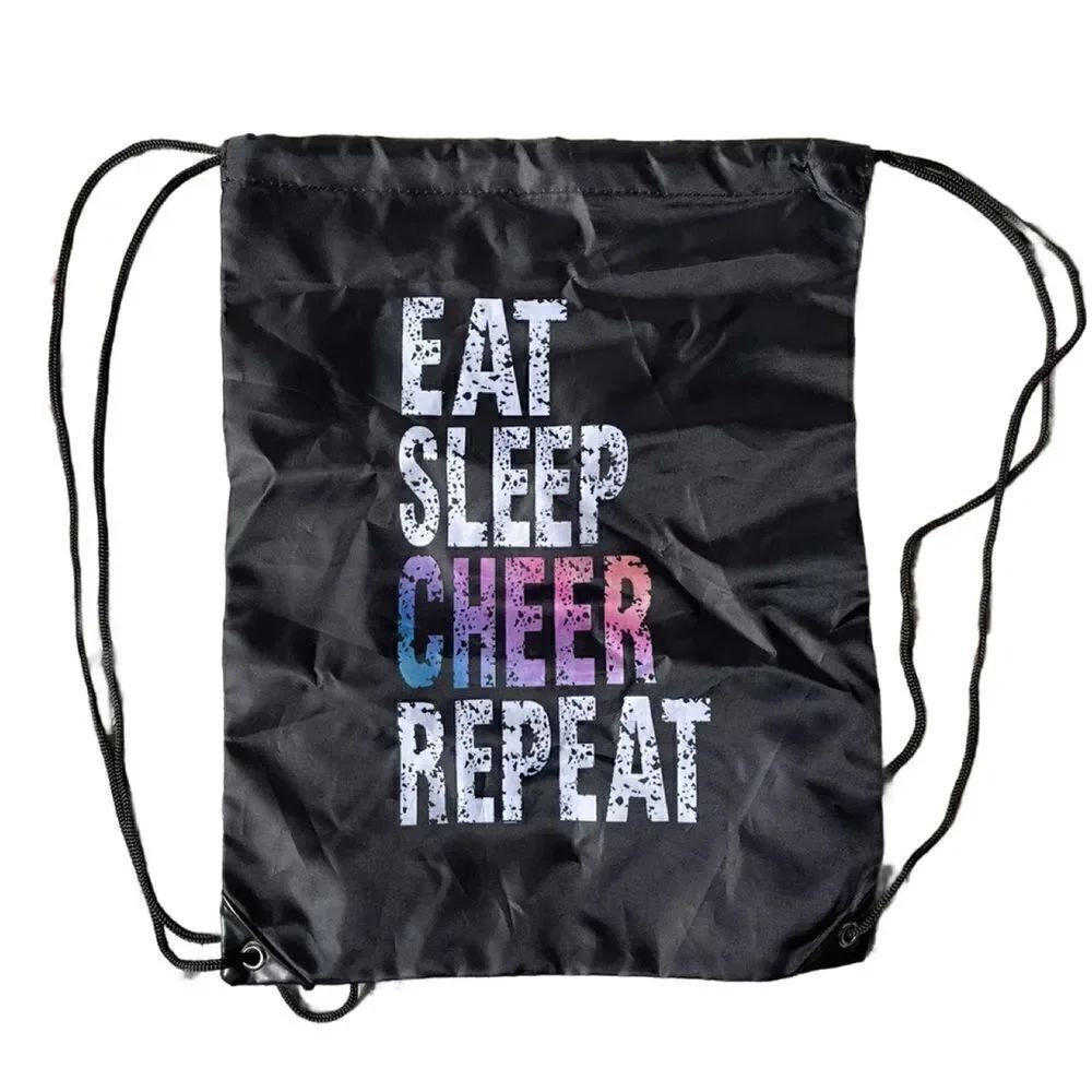 Nylon Lightweight Black Backpack (Never Used) w/“Eat, Sleep, Cheer, Repeat